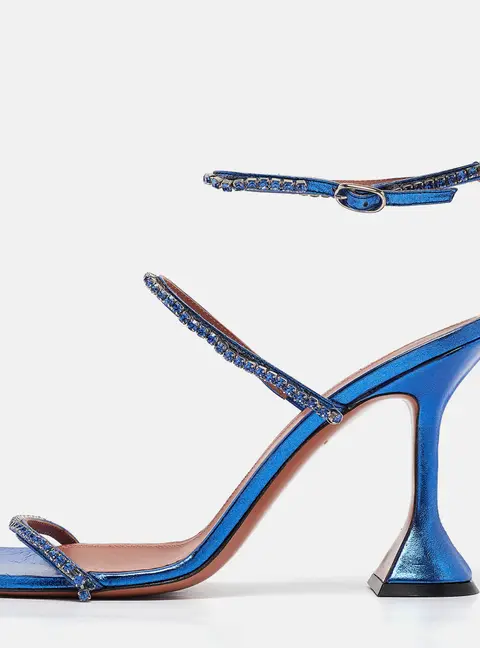Amina Muaddi Blue Leather Gilda Ankle Strap Sandals Size 39