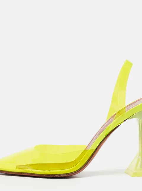 Amina Muaddi Neon Yellow PVC Holli Glass Slingback Pumps Size 37