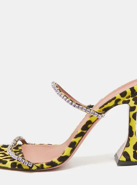 Amina Muaddi Yellow/Black Calf Hair and Leather Gilda Slide Sandals Size 39.5