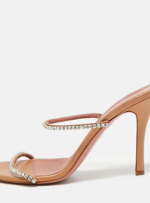 Amina Muaddi Brown Leather Gilda Slide Sandals Size 40