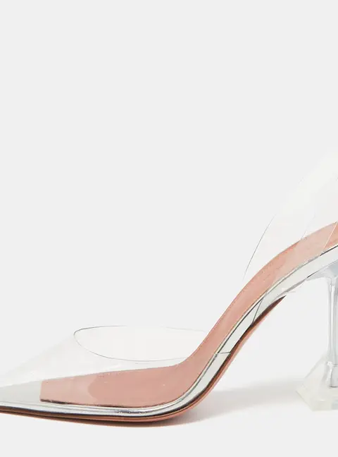 Amina Muaddi Transparent PVC Holli Glass Pointed Toe Slingback Pumps Size 39.5