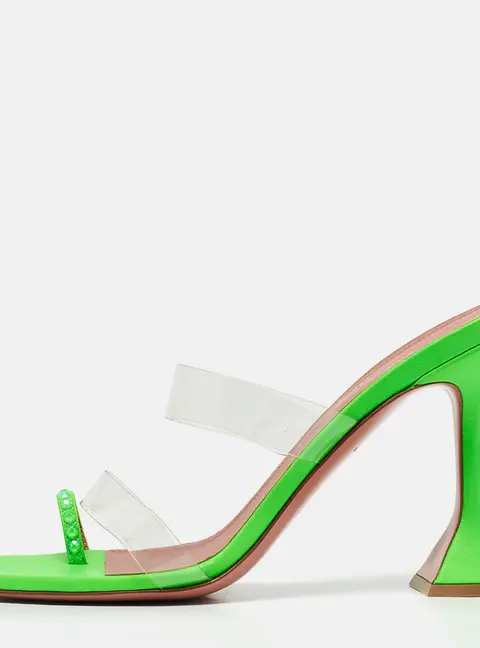 Amina Muaddi Green Leather and PVC lupita Slide Sandals Size 40