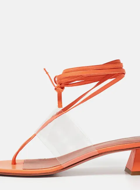 Amina Muaddi Orange/Transperent Leather and PVC Zula Ankle Tie Sandals Size 40