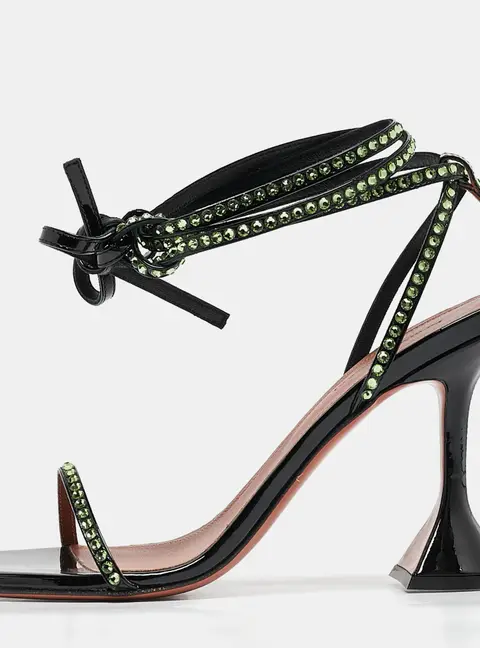 Amina Muaddi Black Patent Leather Crystal Embellished Vita Sandals Size 37.5