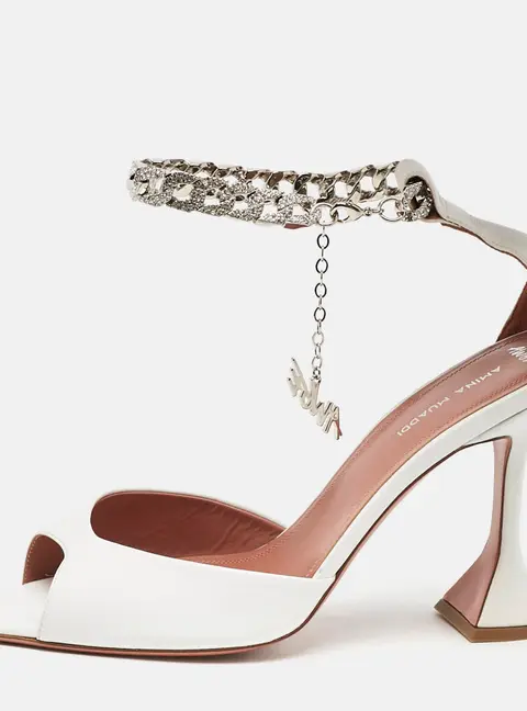 Amina Muaddi White Leather Ankle Strap Sandals Size 40