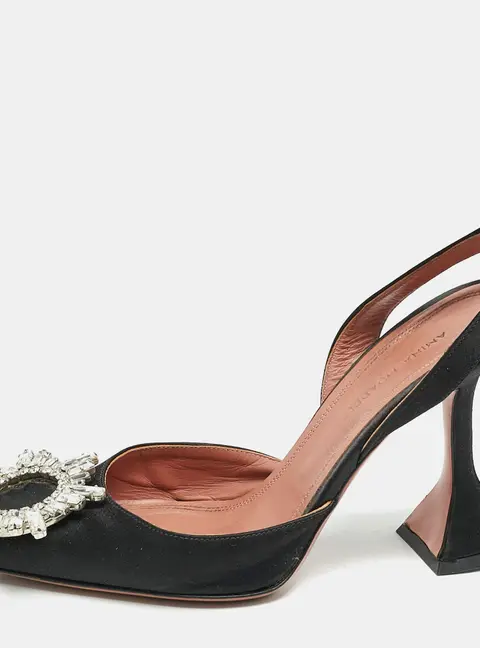 Amina Muaddi Black Satin Begum Slingback Pumps Size 35