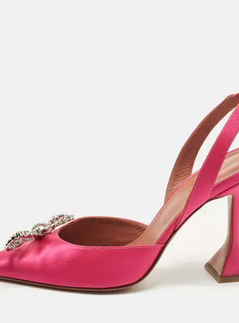 Amina Muaddi Begum Size 40 Pink Satin Slingback Pumps