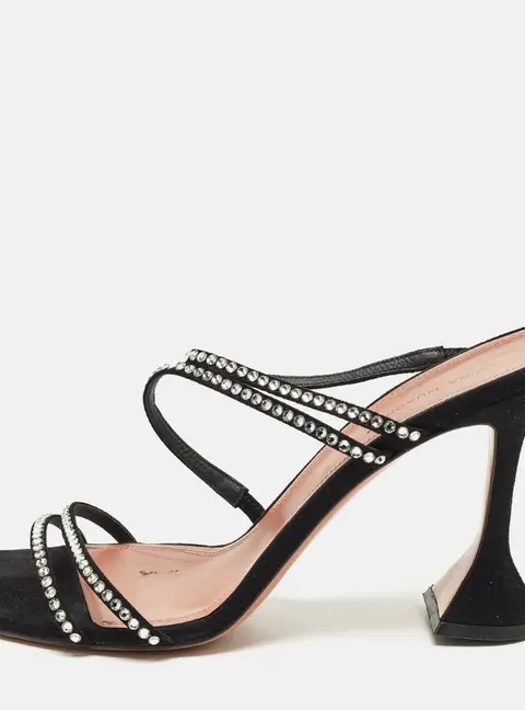 Amina Muaddi Gilda Size 42 Black Suede Crystal Embellished Slide Sandals