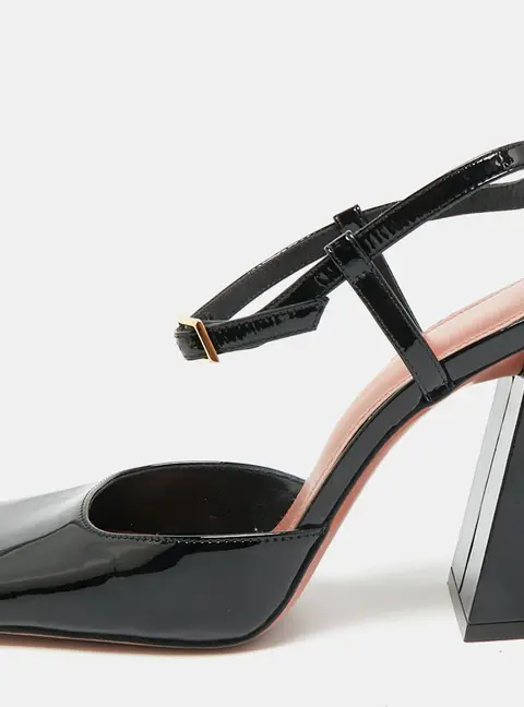 Amina Muaddi Charlotte Size 35 Black Patent Leather Pumps