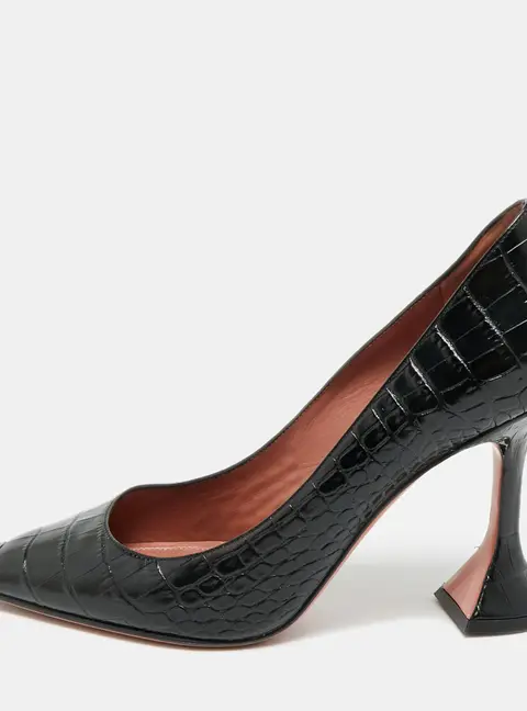 Amina Muaddi Ami Size 39.5 Black Croc Embossed Leather Pumps