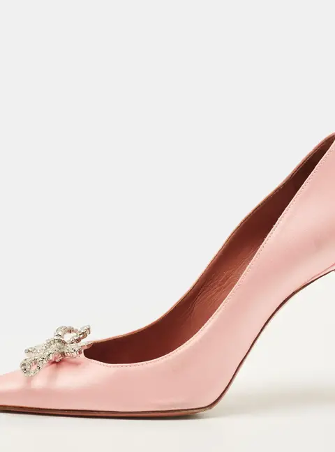 Amina Muaddi Rosie Size 38 Pink Satin Crystal Embellished Pumps