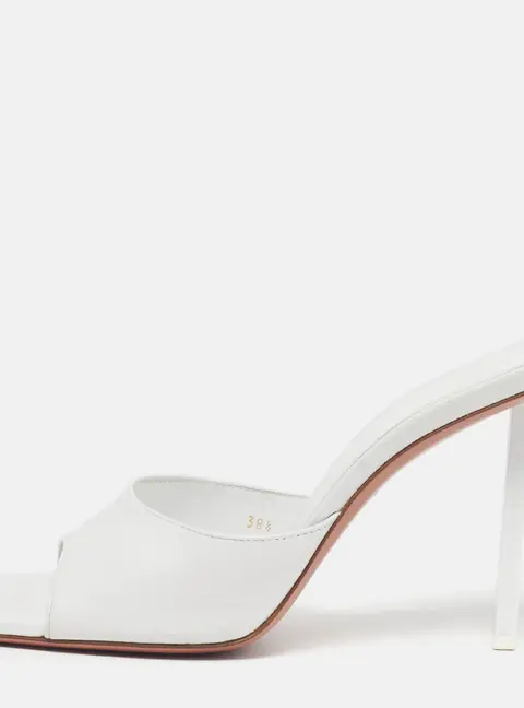 Amina Muaddi Lauda Size 38.5 White Leather Slide Sandals