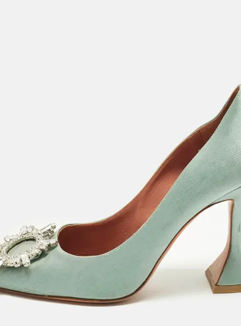 Amina Muaddi Begum Size 37.5 Blue Satin Pumps