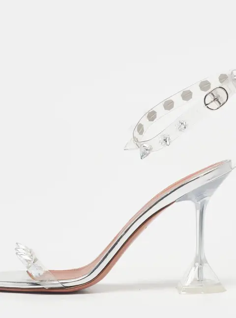 Amina Muaddi Julia Size 38 Transparent Patent Leather and PVC Ankle Strap Sandals