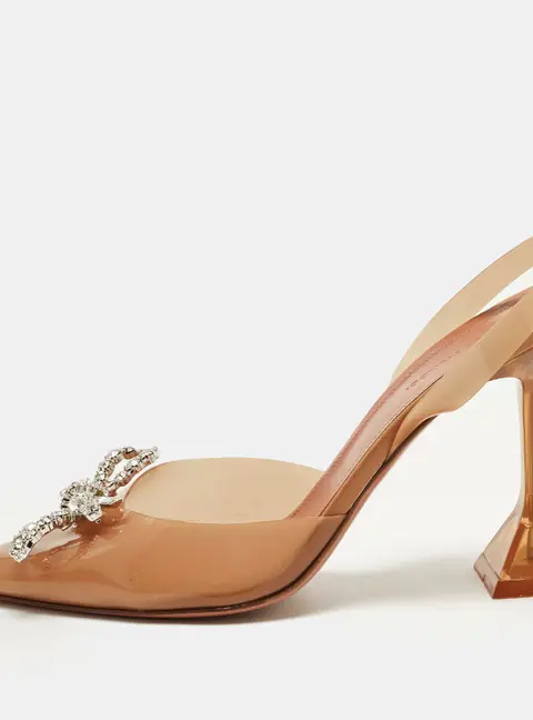 Amina Muaddi Holli Glass Size 39 Brown PVC Slingback Pumps
