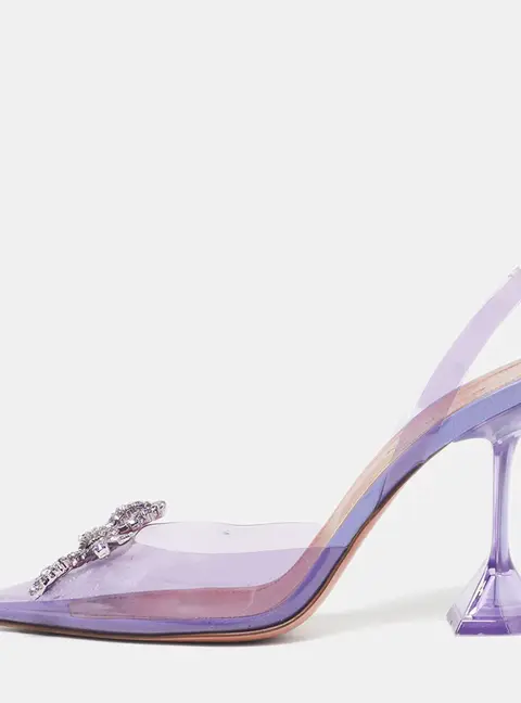 Amina Muaddi Rosie Size 38 Purple PVC Crystal Embellished Slingback Sandals
