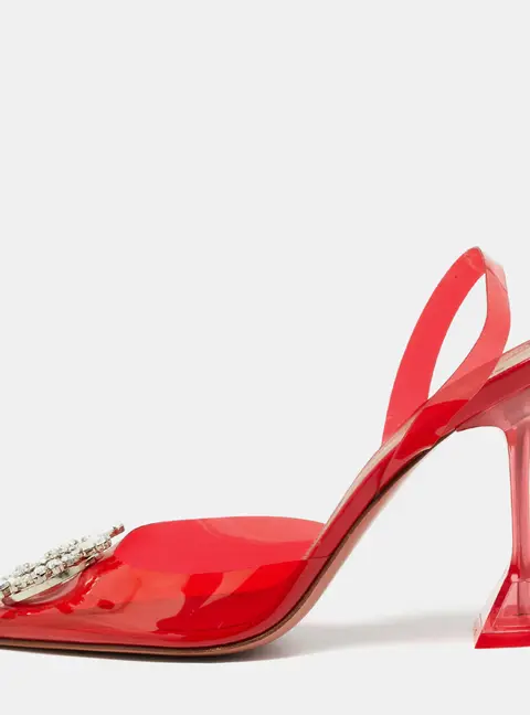 Amina Muaddi Begum Size 40 Red PVC Crystal Embellished Pumps