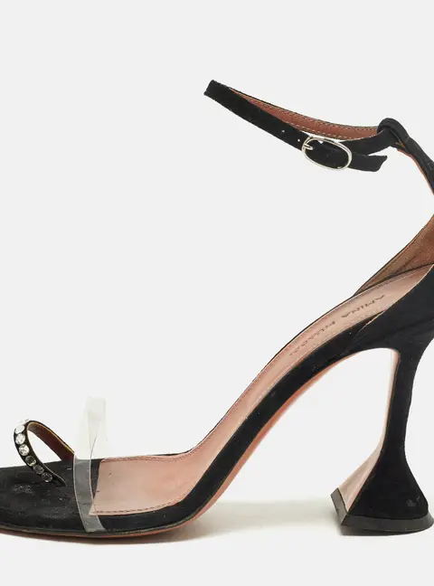 Amina Muaddi Oya Size 39.5 Black Suede Ankle Strap Sandals