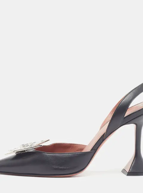 Amina Muaddi Phoenix Size 39 Black Leather Slingback Pumps