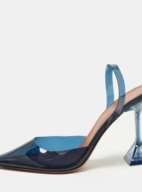 Amina Muaddi Holli Glass Size 39 Navy Blue PVC Slingback Pumps