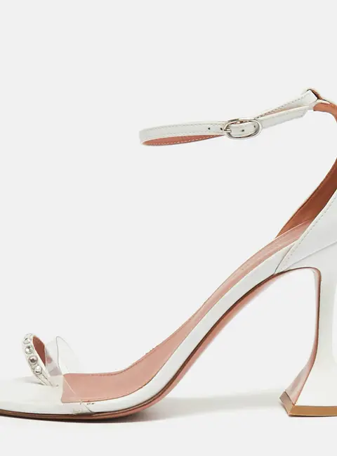 Amina Muaddi Oya Size 39 White Leather and PVC Ankle Strap Sandals
