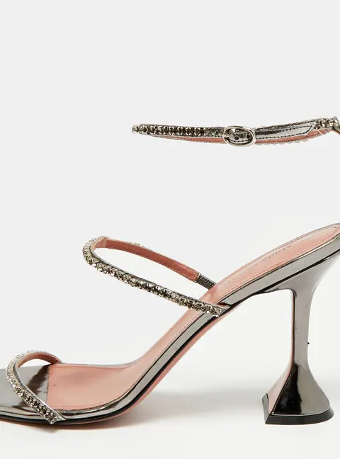 Amina Muaddi Gilda Size 41 Silver Leather Ankle Strap Sandals
