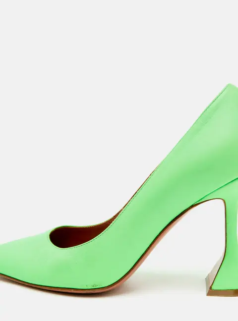 Amina Muaddi Ami Neon Green Patent Leather Pointed Toe Pumps