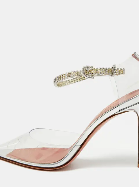 Amina Muaddi Ursina Size 37.5 Transparent/Silver PVC and Leather Pumps