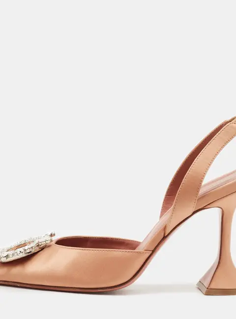 Amina Muaddi Begum Size 38 Gold Satin Slingback Pumps