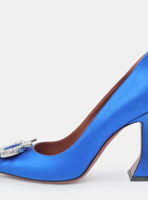 Amina Muaddi Begum Size 38 Blue Satin Pumps