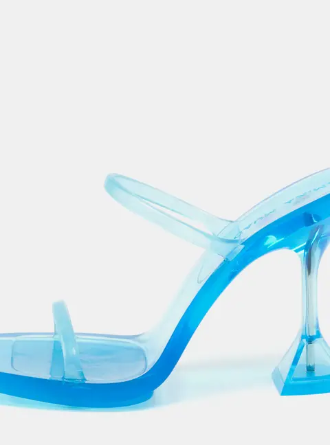 Amina Muaddi 95 Brito Size 38 Blue PVC Slide Sandals