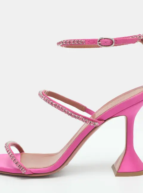 Amina Muaddi Gilda Size 37.5 Pink Satin Ankle Strap Sandals