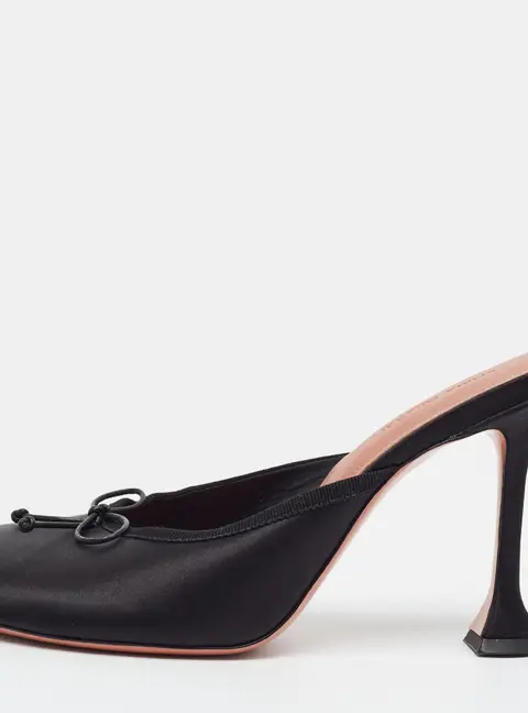 Amina Muaddi Lila 95 Size 39.5 Black Satin Mules