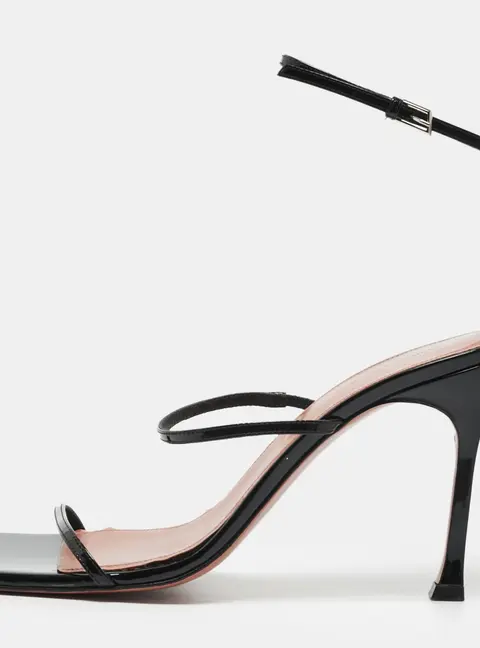 Amina Muaddi Maya Size 40 Black Patent Leather Ankle Strap Sandals