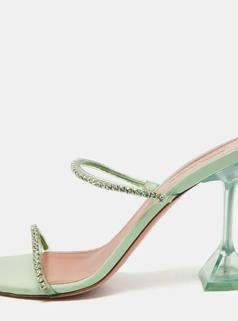 Amina Muaddi Gilda Glass Size 39 Green PVC Crystal Embellished Slide Sandals