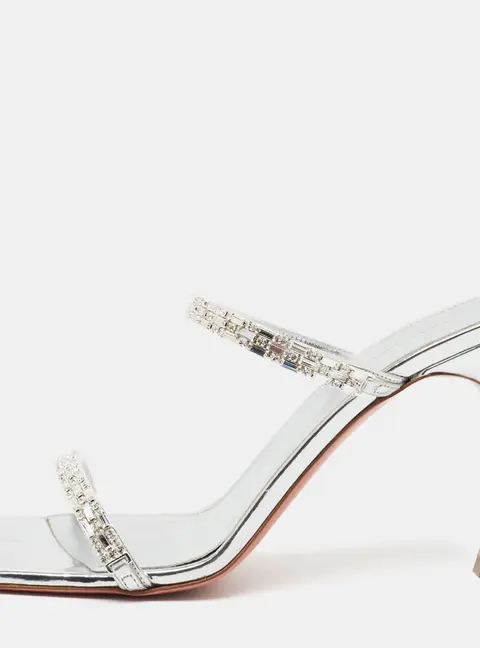 Amina Muaddi Diana Size 39 Silver Patent Leather Crystal Embellished Slide Sandals