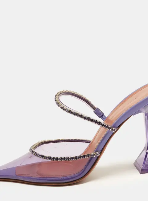 Amina Muaddi Gilda Size 38 Transparent/Purple PVC Crystal Embellished Slide Sandals