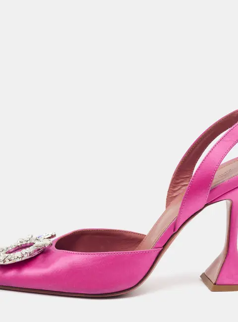 Amina Muaddi Begum Size 39 Pink Satin Slingback Pumps