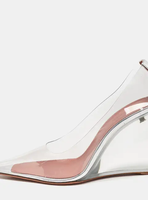 Amina Muaddi Ane Size 40 Transparent Leather and PVC Wedge Pumps