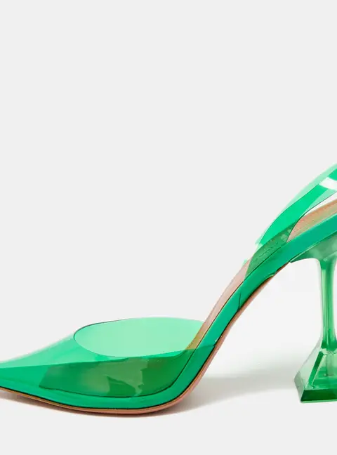 Amina Muaddi Holli Glass Size 38 Green PVC Pointed Toe Slingback Sandals