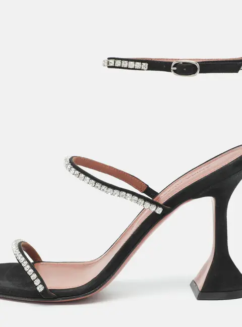 Amina Muaddi Gilda Size 37.5 Black Suede Ankle Strap Sandals
