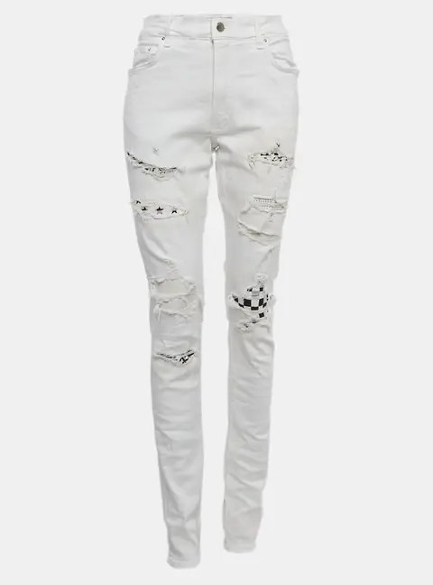 Amiri White Distressed Denim Skinny Jeans L Waist 31"