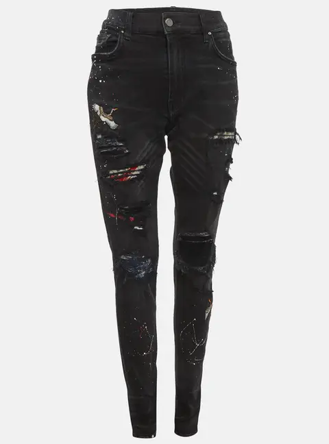 Amiri Black Paint Denim Distressed Jeans L/Waist 32"