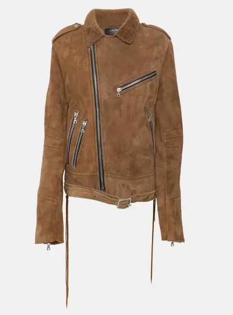 Amiri Brown Shearling Leather Biker Jacket XL