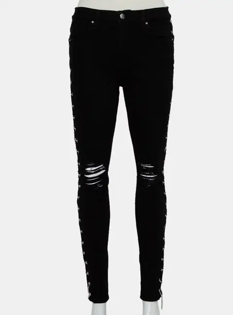 Amiri Black Denim Side Chain Detail Distressed Skinny Jeans M