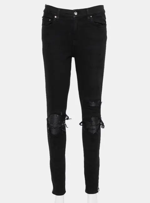 Amiri Black Denim Zipper Detail Distressed Jeans M