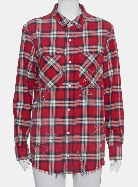 Amiri Red Plaided Flannel Studded Star Detail Shirt M