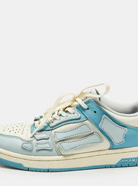 Amiri Skel Size 38 White/Light Blue Leather Lace Up Sneakers