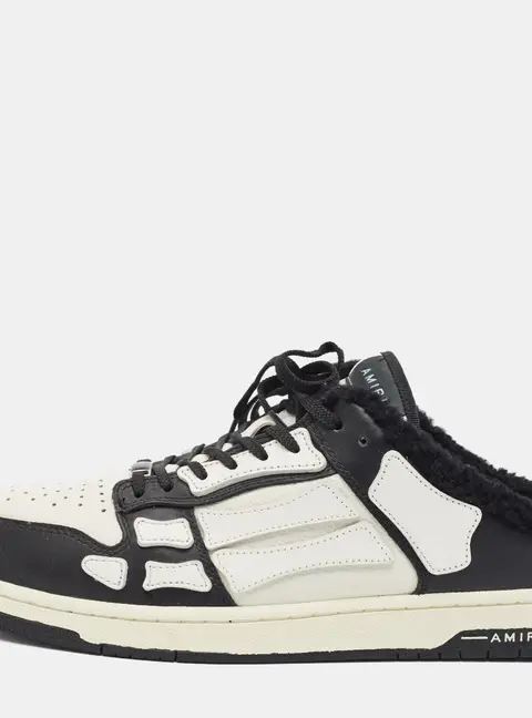 Amiri Skel Size 46 White/Black Leather and Shearling Low Top Sneakers