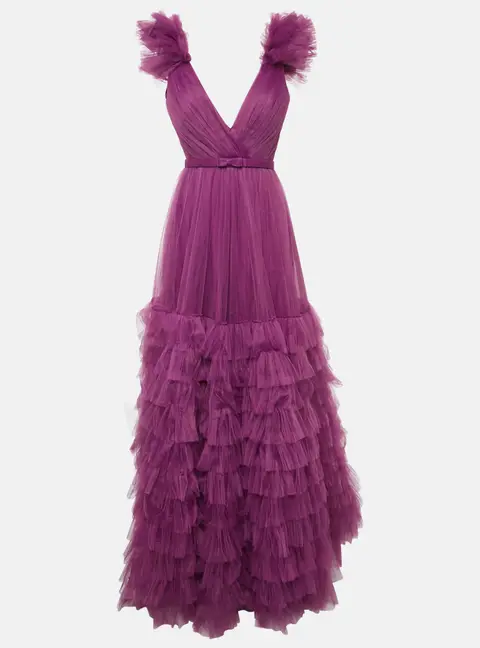 Ana Radu Purple Tulle Ruffled Gown XXL